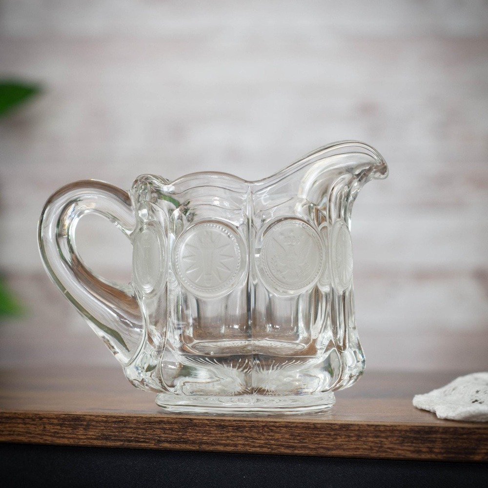 Glows! Vintage Fostoria Clear Coin Glass Creamer Pitcher: UV Reactive